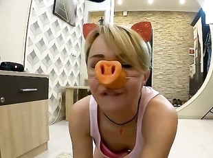 Piggy Deepthroat and had Cowgirl Sex - Cum in Mouth