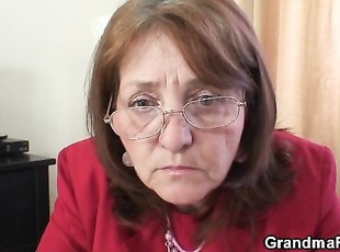 Redhead office granny dicked in threesome